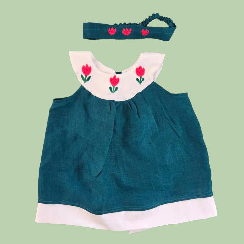 green Linen baby dress