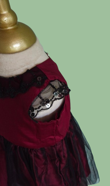 Maroon Frilled Net Cotton Frock for Girls |Handmade Kids wear