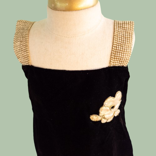 Elegant Black Velvet Party Frock with Pearl Embellishment