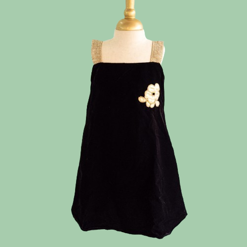 Elegant Black Velvet Party Frock with Pearl Embellishment