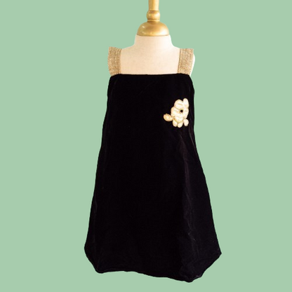 Elegant Black Velvet Party Frock with Pearl Embellishment
