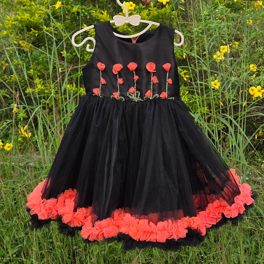 ✨ Black & Coral Floral Party Frock – Jasz Signature