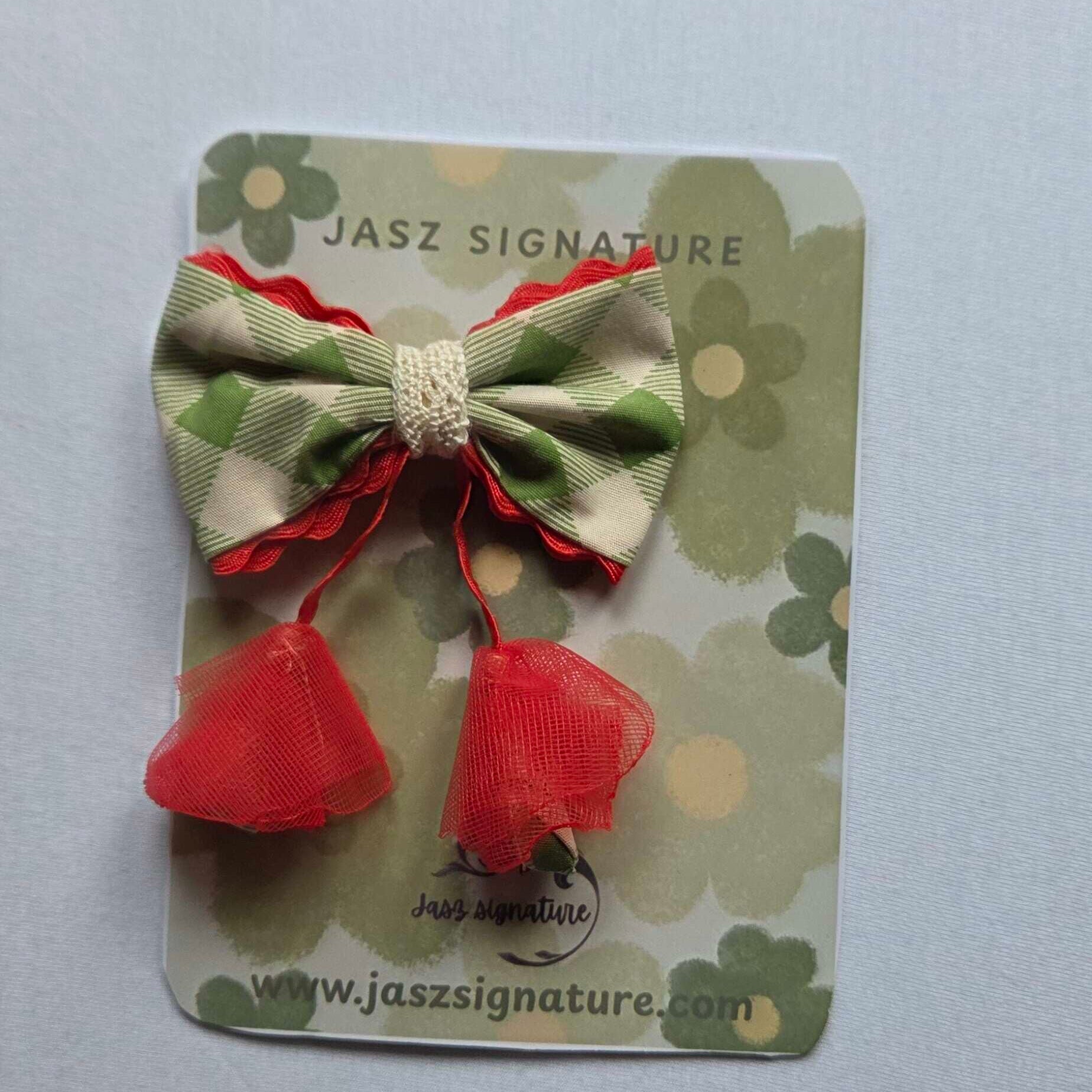 hair clip for girls' olive green bows and red lace with tassels