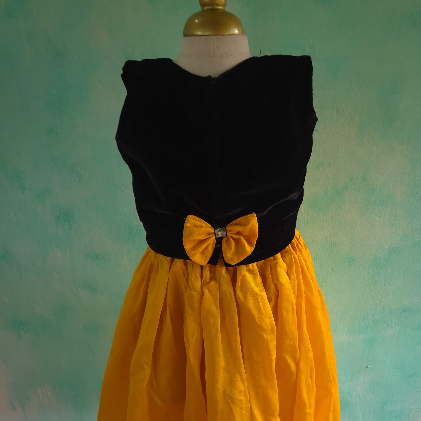 Traditional Ethnic Wear for Girls Velvet Crop-Top with Yellow Silk Skirt