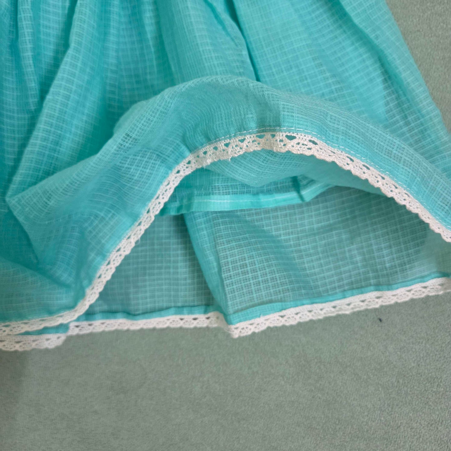 Frilled Cotton Frock for Girls-Soft, Breathable, Aqua green and White |Baby Dress