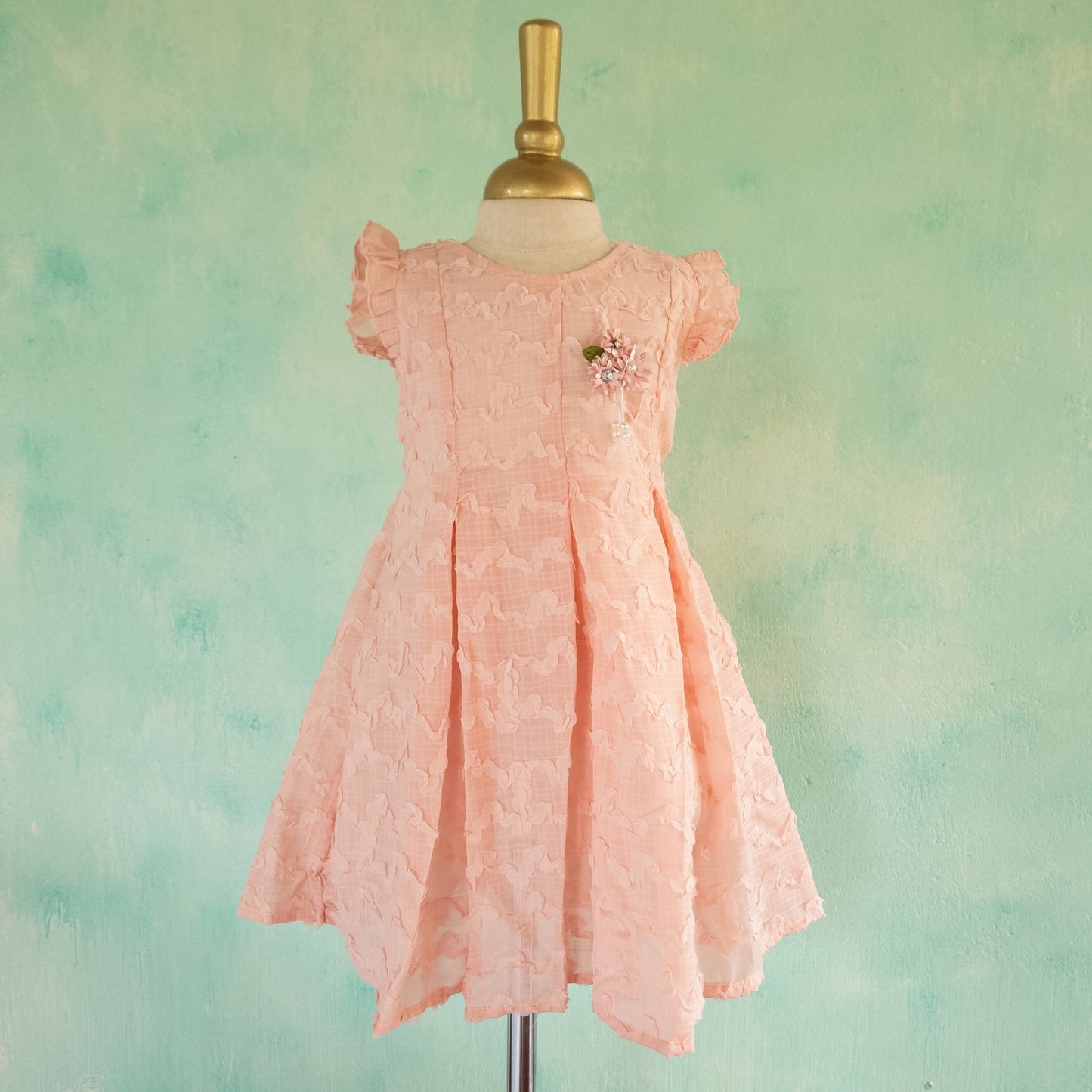 Peach Colour Box-Pleated Party Wear Frock |Party Wear For Girls